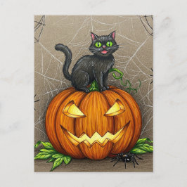 黒猫スパイダーズかぼちゃハロウィンハローウィーンハガキ ポストカード