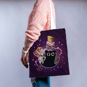 黒猫スピリットがボトルに閉じ込められ不気味た可愛い トートバッグ