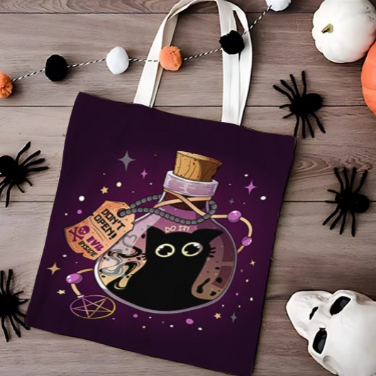 黒猫スピリットがボトルに閉じ込められ不気味た可愛い トートバッグ