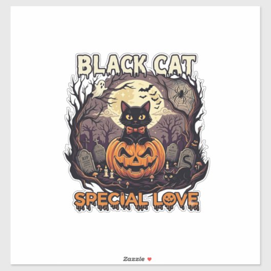黒猫スペシャルラブハロウィンパンプキン満月 シール (シート)
