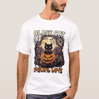 黒猫スペシャルラブハロウィンパンプキン満月 Tシャツ