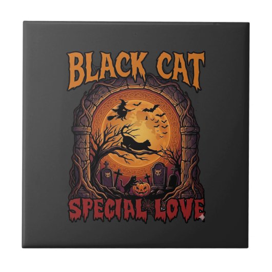 黒猫スペシャルラブハロウィンモンウィッチパンプキン タイル (正面)
