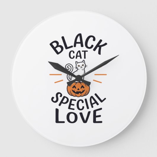 黒猫スペシャルラブハロウィン猫ベクター デザイン ラージ壁時計 (正面)