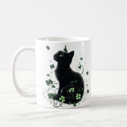 黒猫セントパトリックの日のマグカップ – Lucky Shamrock コーヒーマグカップ (左)