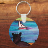 黒猫セーリングボート時計 キーホルダー (正面)