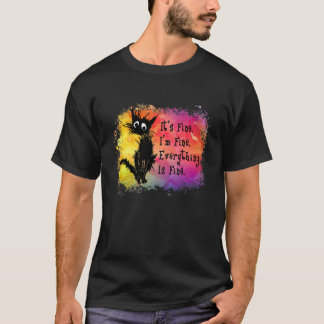 黒猫タイダイ柄 とりあえず元気 Tシャツ
