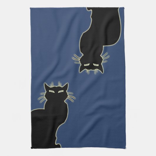 黒猫タオルクラシックな猫のふきん猫の装飾 キッチンタオル (縦)