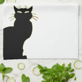 黒猫タオルクラシック猫茶タオル猫デコ キッチンタオル (折り畳み)