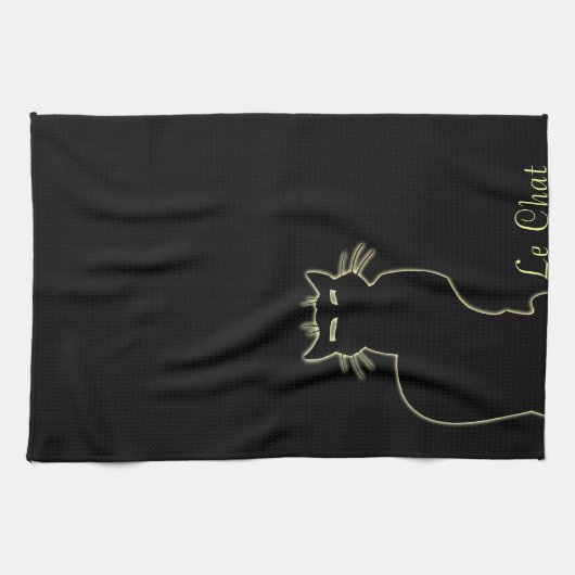 黒猫タオルパーソナライズされたティータオル猫デコ キッチンタオル (横)