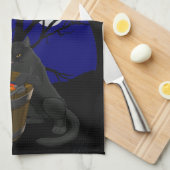 黒猫タオル不気味ハロウィーン猫ティータオル キッチンタオル (四つ折り)