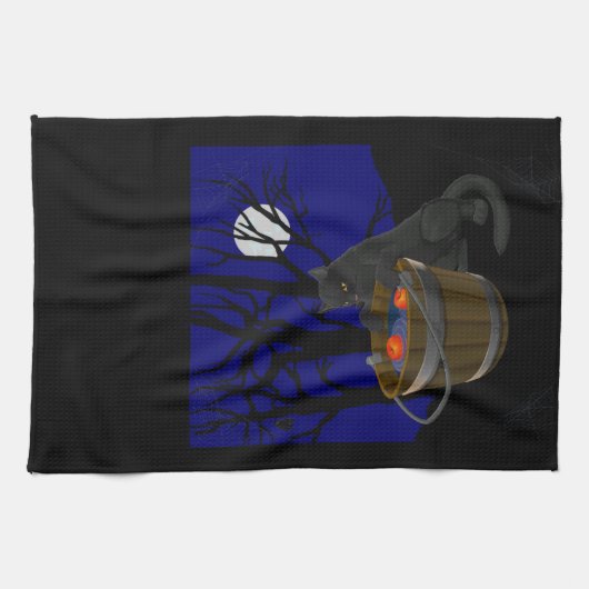 黒猫タオル不気味ハロウィーン猫ティータオル キッチンタオル (横)