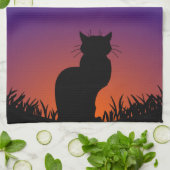 黒猫タオル黒猫アート茶タオル猫デコール キッチンタオル (折り畳み)