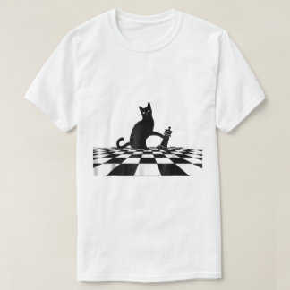 黒猫チェスチェックメイトアート Tシャツ