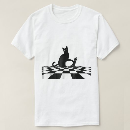 黒猫チェスチェックメイトアート Tシャツ (デザイン正面)