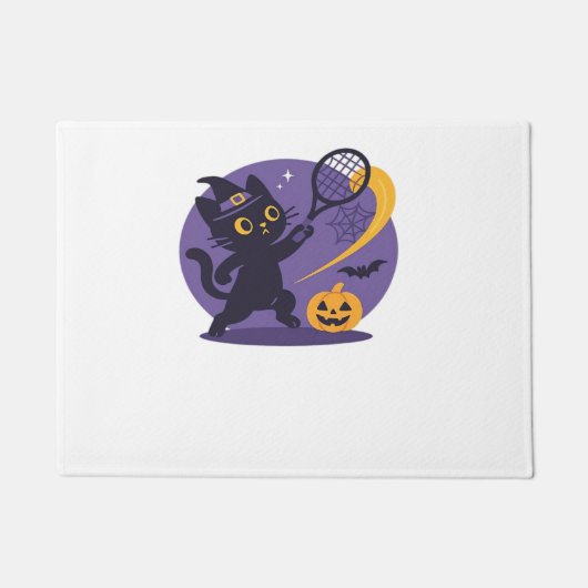 黒猫テニス必須Tシャツ ドアマット (正面)