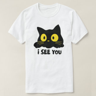 黒猫デザインが見てるよ Tシャツ