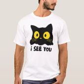 黒猫デザインが見てるよ Tシャツ (正面)