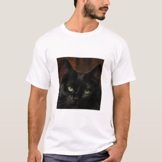 黒猫デザインのホワイトハーフスリーブTシャツ Tシャツ