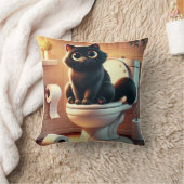 黒猫トイレおもしろい – バスルーム・アート クッション (ブランケット)