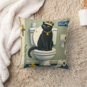 黒猫トイレキング – バスルームおもしろいユーモア クッション (ブランケット)