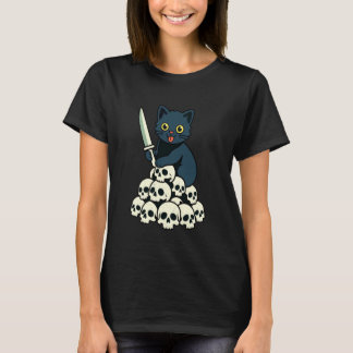 黒猫ドクロ ハロウィン 子猫 愛好家 ネコ ネコ科 骨 Tシャツ