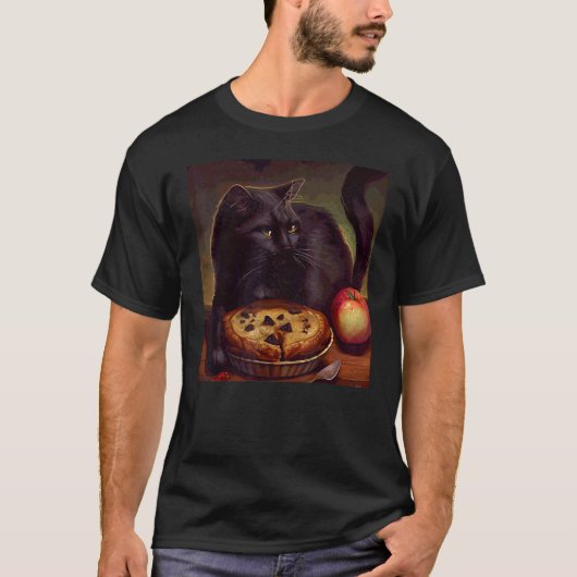 黒猫ナマケモノアップルパイ Tシャツ (正面)
