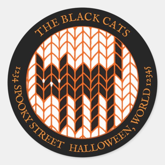 黒猫ニット大ラウンド住所 シールIII ラウンドシール (正面)