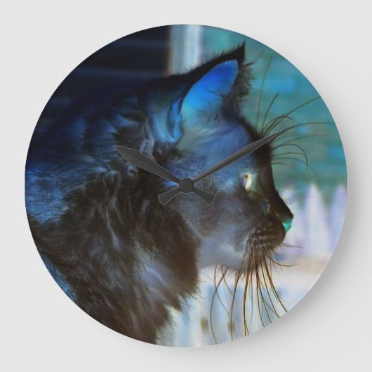黒猫ネガティブフォトウォールクロック ラージ壁時計 (正面)