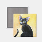 黒猫ネコとオレンジと黄色のマグネット マグネット (正面/裏面)