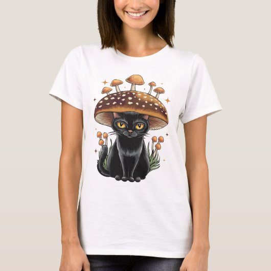 黒猫ネコ不気味猫好きハロウィーンTシャツ Tシャツ (正面)