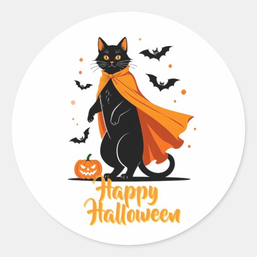 黒猫ハッピーハローウィンシール ラウンドシール (正面)