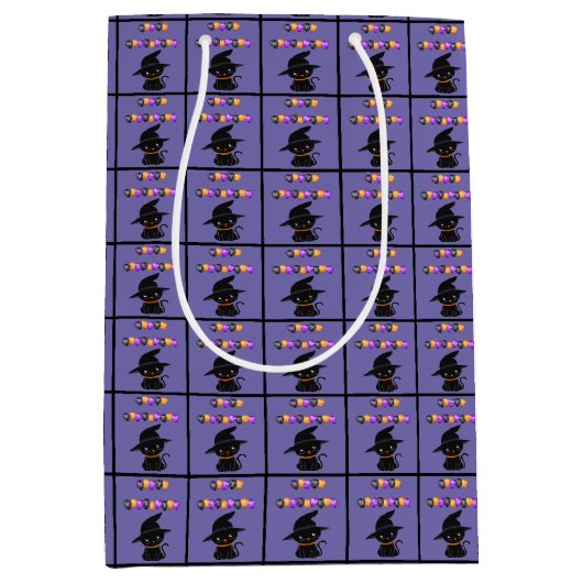 黒猫ハッピーハローウィンバルーン ミディアムペーパーバッグ (正面)