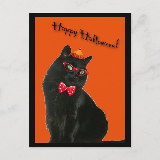 黒猫ハッピーハローウィン葉書 ポストカード (正面)