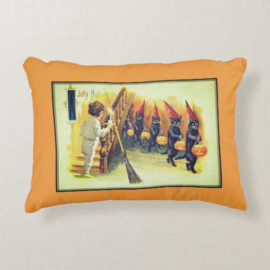 黒猫ハロウィンすてきヴィンテージハロウィンカード アクセントクッション (正面)