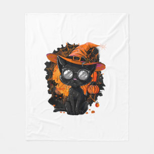 黒猫ハロウィンの衣装ウィッチクラフトクモの巣 フリースブランケット