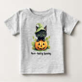 黒猫ハロウィンカボチャ不気味かわいい ベビーTシャツ (正面)