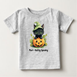 黒猫ハロウィンカボチャ不気味かわいい ベビーTシャツ
