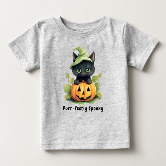 黒猫ハロウィンカボチャ不気味かわいい ベビーTシャツ (正面)