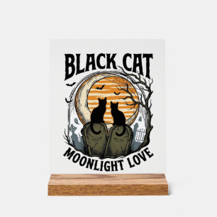 黒猫ハロウィンシャツビンテージムーン墓場 A アクリルサイン