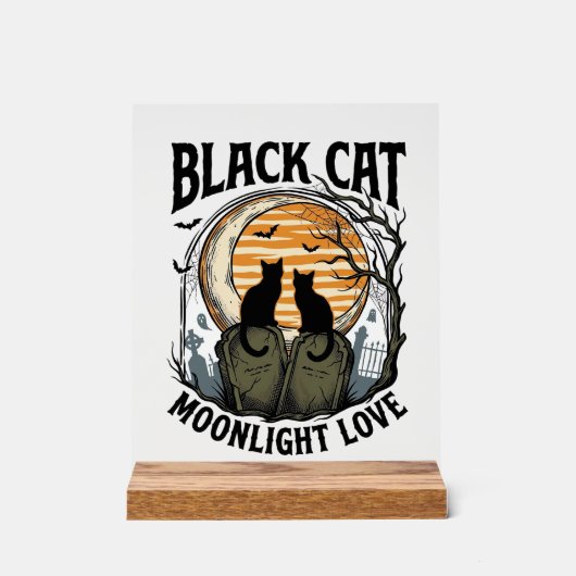 黒猫ハロウィンシャツビンテージムーン墓場 A アクリルサイン (正面)