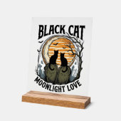 黒猫ハロウィンシャツビンテージムーン墓場 A アクリルサイン (傾斜)