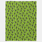 黒猫ハロウィンスパイダーズ付きグリーンこうもり フリースブランケット (正面)