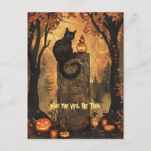 黒猫ハロウィンハロウィングリーティングカード シーズンポストカード