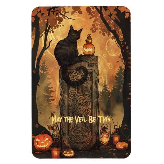 黒猫ハロウィンハロウィングリーティングカード マグネット (縦)