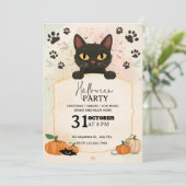 黒猫ハロウィンパーティーのご招待 | かわいい & スプー 招待状 (スタンド正面)