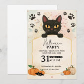 黒猫ハロウィンパーティーのご招待 | かわいい & スプー 招待状 (正面/裏面)