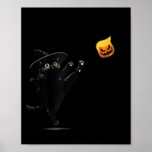 黒猫ハロウィン猫魔女のイラスト ポスター (正面)