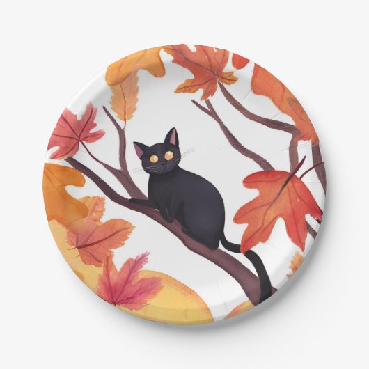 黒猫ハロウィン秋 ペーパープレート (正面)