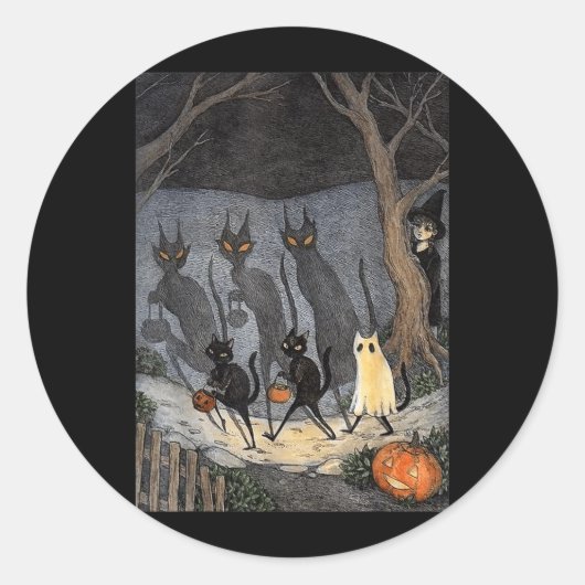 黒猫ハロウィン メンズ レディース ラウンドシール (正面)