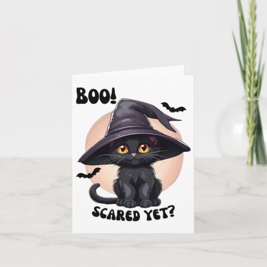 黒猫ハロウィーンかわいいヴィンテージ黒猫ブー カード (正面)